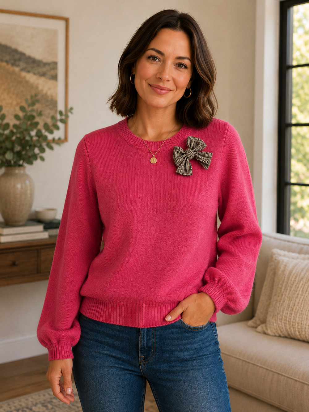 Kate Spade pink sweater with bow Size Small NWT